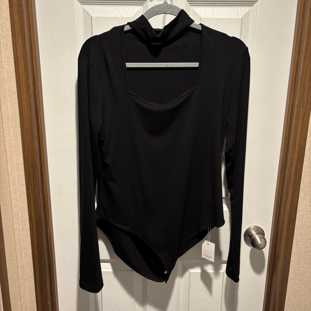 Mangopop Elegant Black Long Sleeve Bodysuit NWT